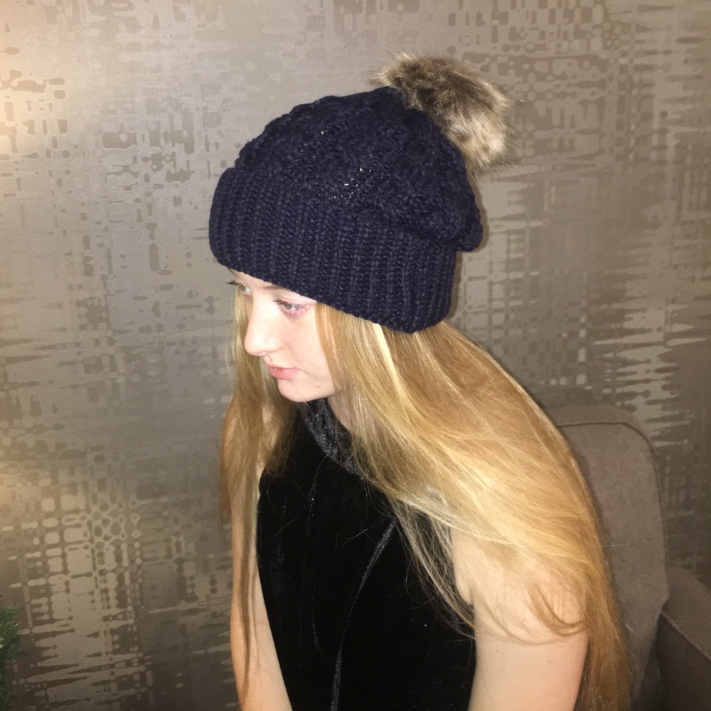 Womens Knit Fur Pom Hat